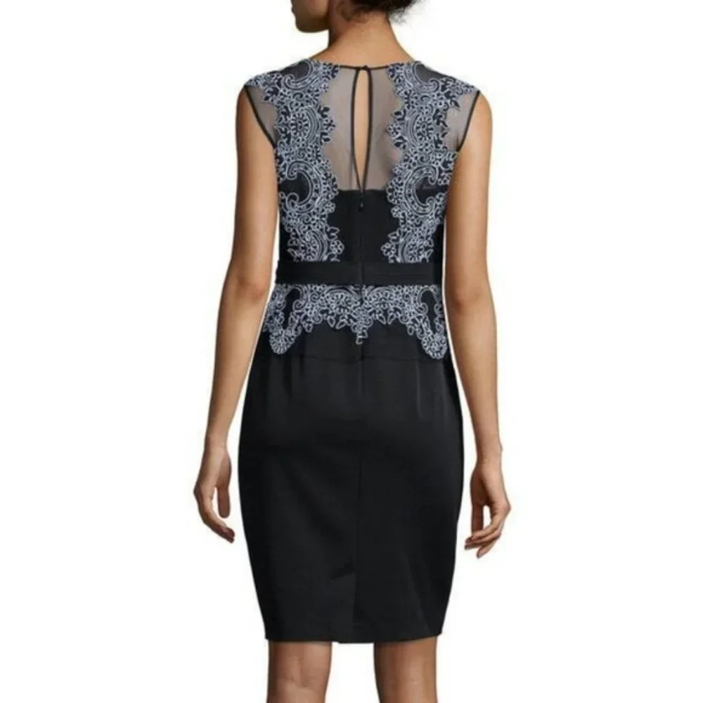 Aidan Mattox  Black Textured Sheath Dress W/ Mesh & White Giupure Dress.  SZ 12 - Picture 3 of 5